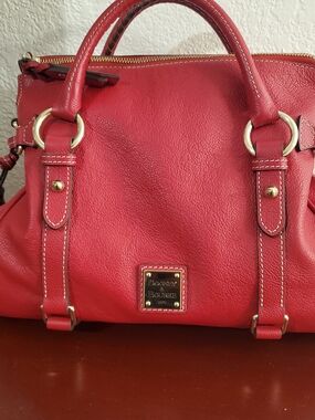 Gently used Dooney & Bourke Coral-Red Leather Satchel with Gold Hardware